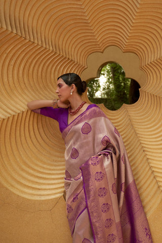 Purple Nylon Two Tone Handloom Weaving Saree_Kumari Sarees