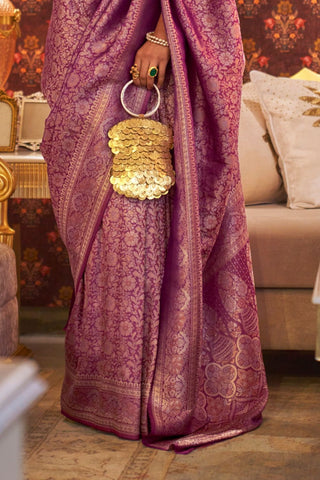 Purple Nylon Two Tone Zari Handloom Weaving Silk Saree_Kumari Sarees