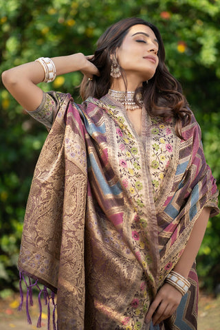 Purple Organza Leheriya Woven Design Saree