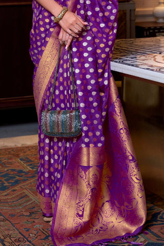 Purple Pure Khadi Copper Zari Weaving Saree_Kumari sarees