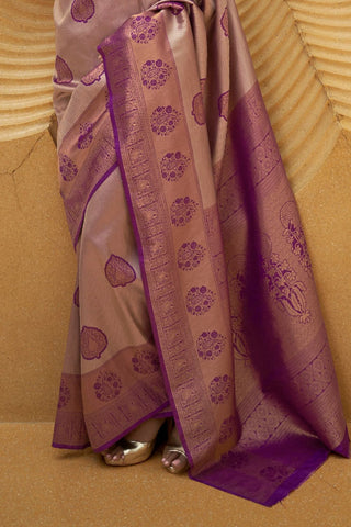 Purple Nylon Two Tone Handloom Weaving Saree_Kumari Sarees