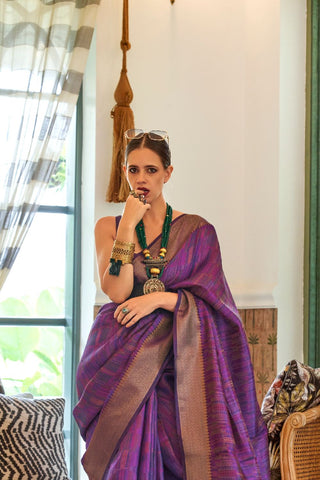 Purple Pure Handloom Two Tone Organza Weaving Saree_Kumari sarees