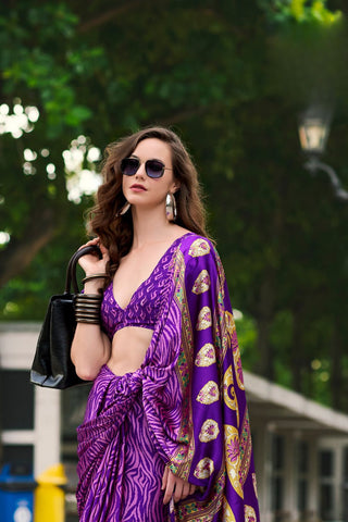 Purple Satin Silk Saree_Kumari Sarees_Kumari Sarees
