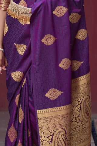 Purple Pure Satin Weaving Silk Saree_Kumari Sarees