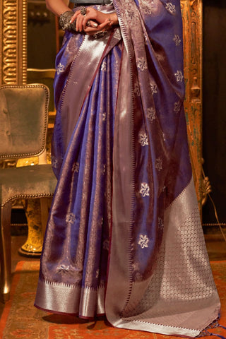 Purple Two Tone Handloom Weaving Organza Saree_Kumari Sarees