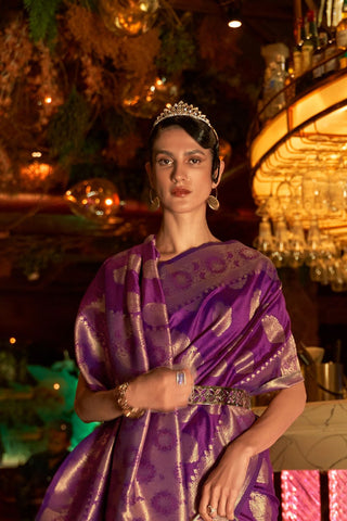 PURPLE HANDLOOM WEAVING SILK SAREE