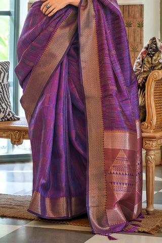 Purple Pure Handloom Two Tone Organza Weaving Saree_Kumari sarees