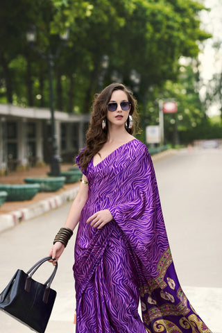 Purple Satin Silk Saree_Kumari Sarees_Kumari Sarees
