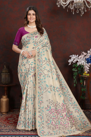 Purple Pure Jamdani Mulmul Cotton Saree_Kumari Sarees