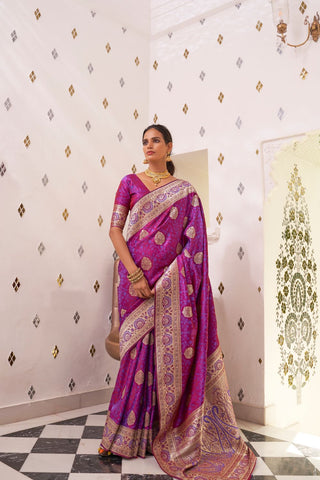 Purple Pure Satin Weaving Silk Saree_Kumari Sarees