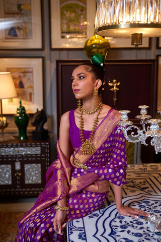 Purple Pure Khadi Copper Zari Weaving Saree_Kumari sarees