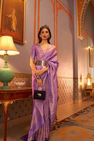 Purple Nylon Satin Weaving saree_Kumari Sarees