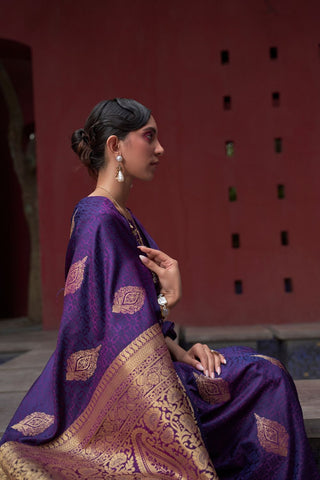 Purple Pure Satin Weaving Silk Saree_Kumari Sarees