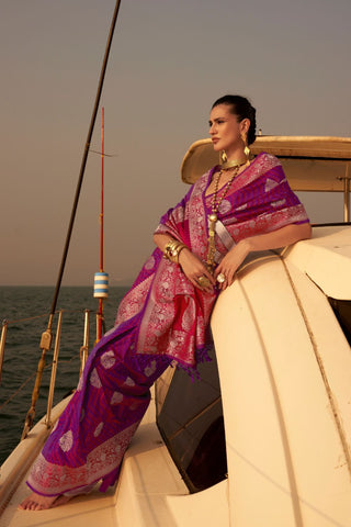 PURPLE PURE SATIN NYLON TWO - TONE WEAVING SAREE