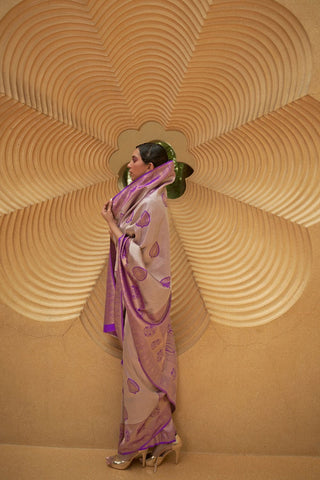 Purple Nylon Two Tone Handloom Weaving Saree_Kumari Sarees