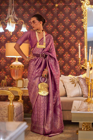 Purple Nylon Two Tone Zari Handloom Weaving Silk Saree_Kumari Sarees