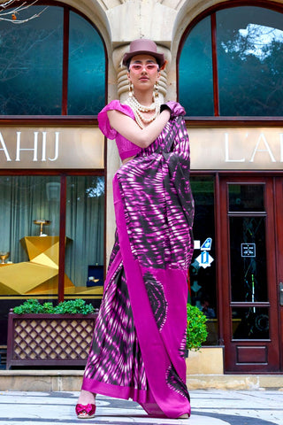Purple Satin Crepe Saree_Kumari Sarees