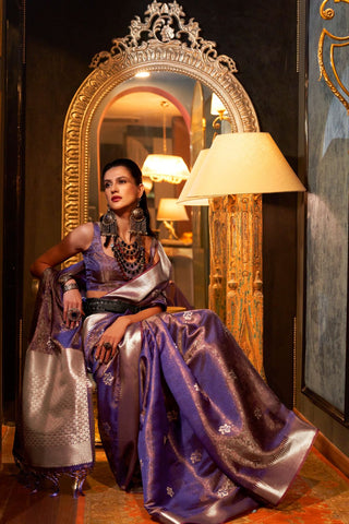 Purple Two Tone Handloom Weaving Organza Saree_Kumari Sarees