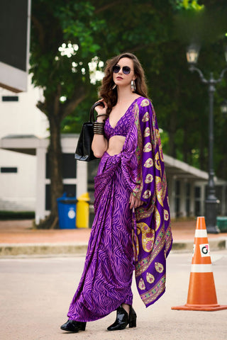 Purple Satin Silk Saree_Kumari Sarees