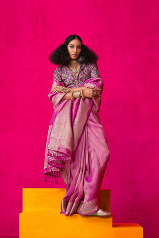 Purple Pure Zari Tissue Handloom Silk Saree_Kumari Sarees