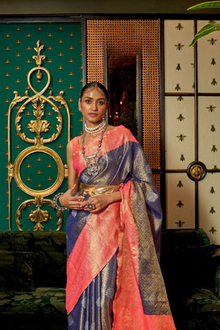 Purple & Pink Zari Base Handloom Weaving Silk Saree