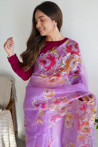 Purple Organza Silk Saree_Kumari Sarees