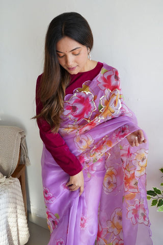 Purple Organza Silk Saree_Kumari Sarees