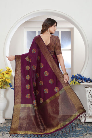 Purple Chanderi Cotton Saree_Kumari Sarees