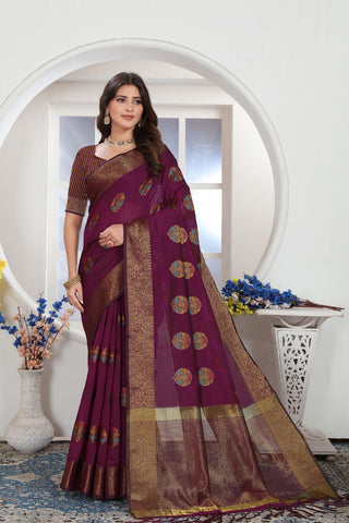 Purple Chanderi Cotton Saree_Kumari Sarees