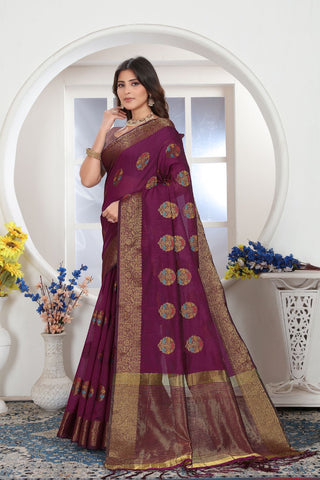 Purple Chanderi Cotton Saree_Kumari Sarees