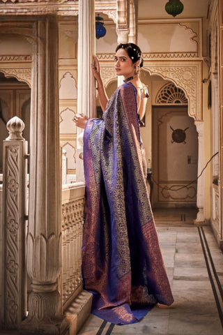 Purple Handloom Weaving Silk With Zari Saree_Kumari Sarees