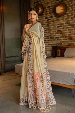 Red Soft Cotton Jamdani Saree_Kumari Sarees