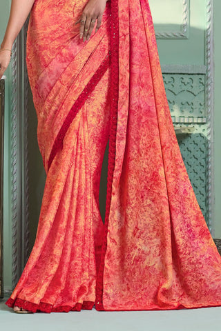 RED CRYSTAL CHIFFON SAREE