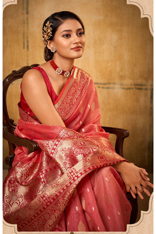 Red Banarasi Tissue Saree