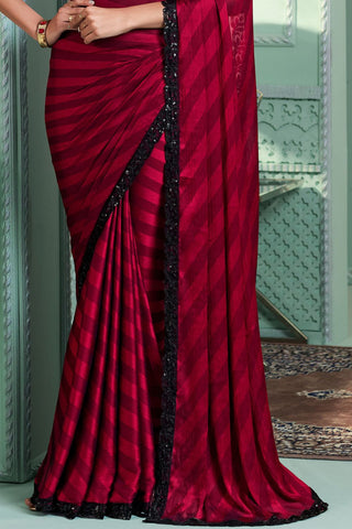 Red & Black Satin Silk Saree_Kumari Sarees