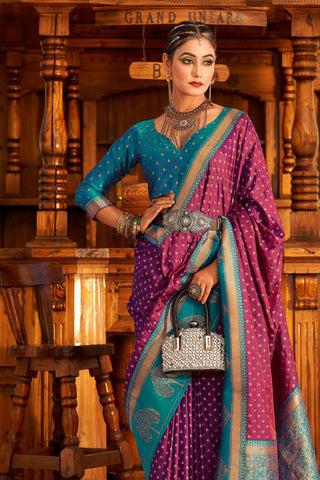 Blue & Purple Soft Banarasi Paithani Saree_Kumari Sarees