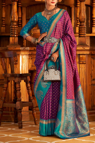 Blue & Purple Soft Banarasi Paithani Saree_Kumari Sarees