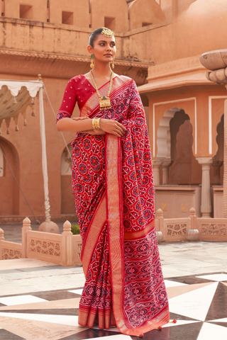 Red Banarasi Patola Silk Saree_Kumari Sarees