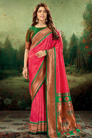 Red Soft Peshwai Paithani Silk Saree_Kumari Sarees