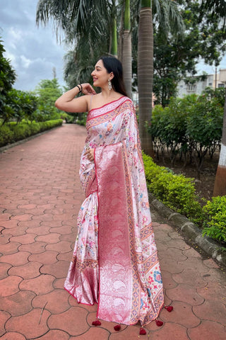 Red Tussar Dola Satin Silk Saree_Kumari Sarees