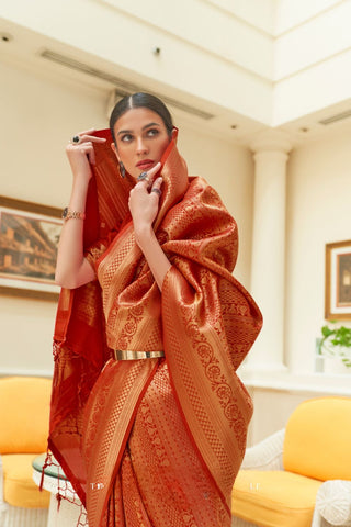 Red Sequins Handloom Weaving Saree_Kumari Sarees