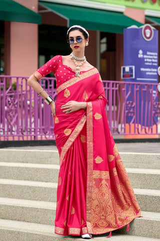 Red Pure Satin Handwoven Saree_Kumari Sarees