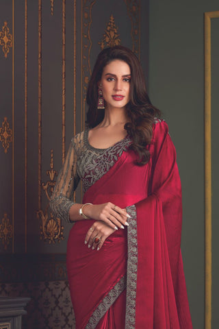 RED SOFT GLASS SILK SAREE