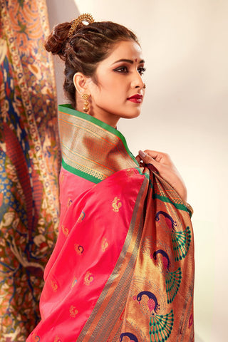 Red Soft Peshwai Paithani Silk Saree_Kumari Sarees