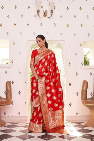 Red Pure Satin Weaving Silk Saree_Kumari Sarees