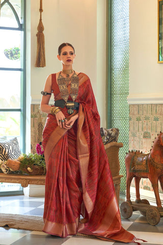 Red Pure Handloom Two Tone Organza Weaving Saree_Kumari Sarees