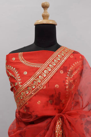 Red Soft Pure Organza Saree_Kumari Sarees