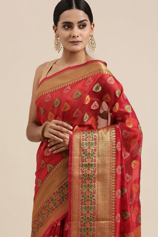 Red Kanjeevaram Organza Saree_Kumari Sarees