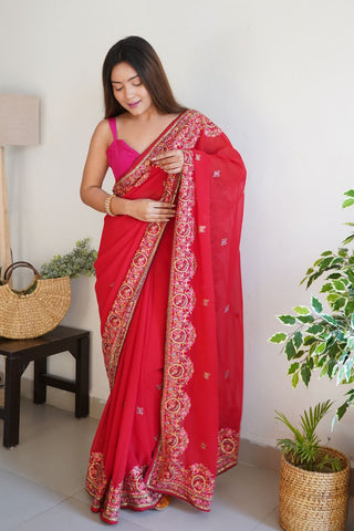 Red Viscose Saree_Kumari Sarees