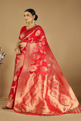Red Soft Organza Silk Saree_Kumari Sarees